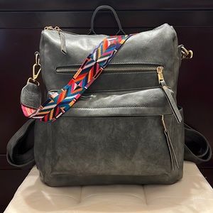 Gray Leather Convertible Backpack…🎒